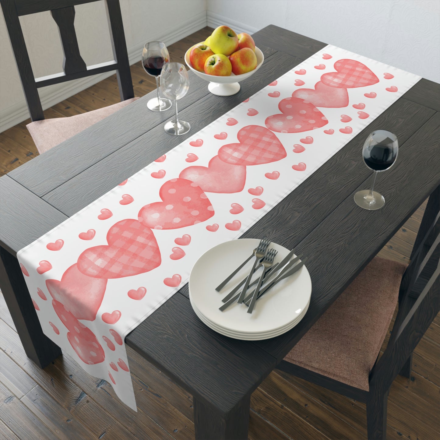 Pink Heart Valentines Day Table Runner
