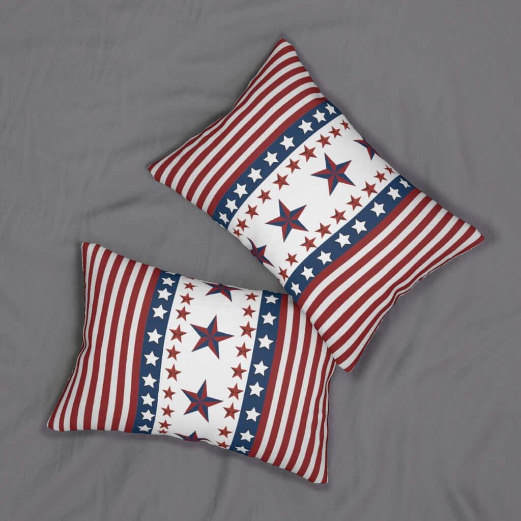 4th of july pillow with red and blue stars and stripes