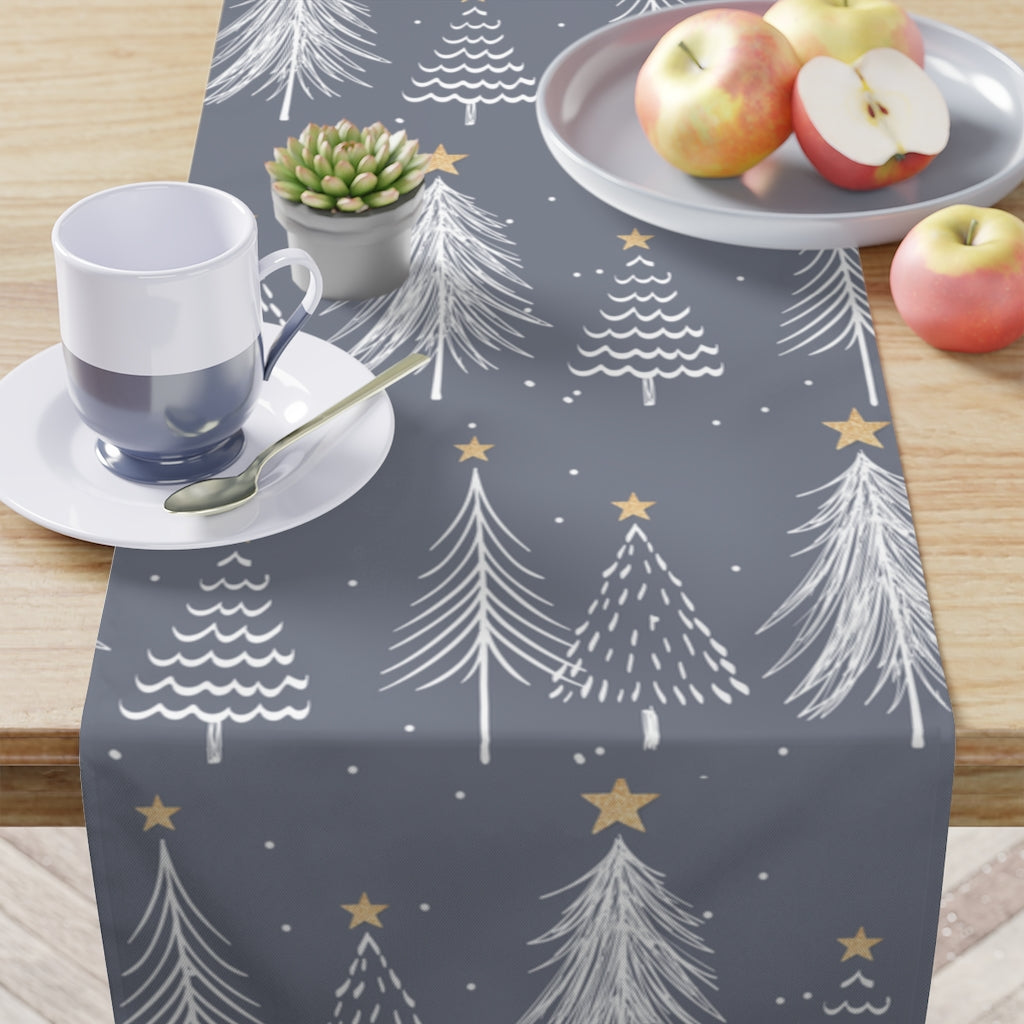 Christmas Table Runner / Christmas Tree Decor / Grey Table Runner