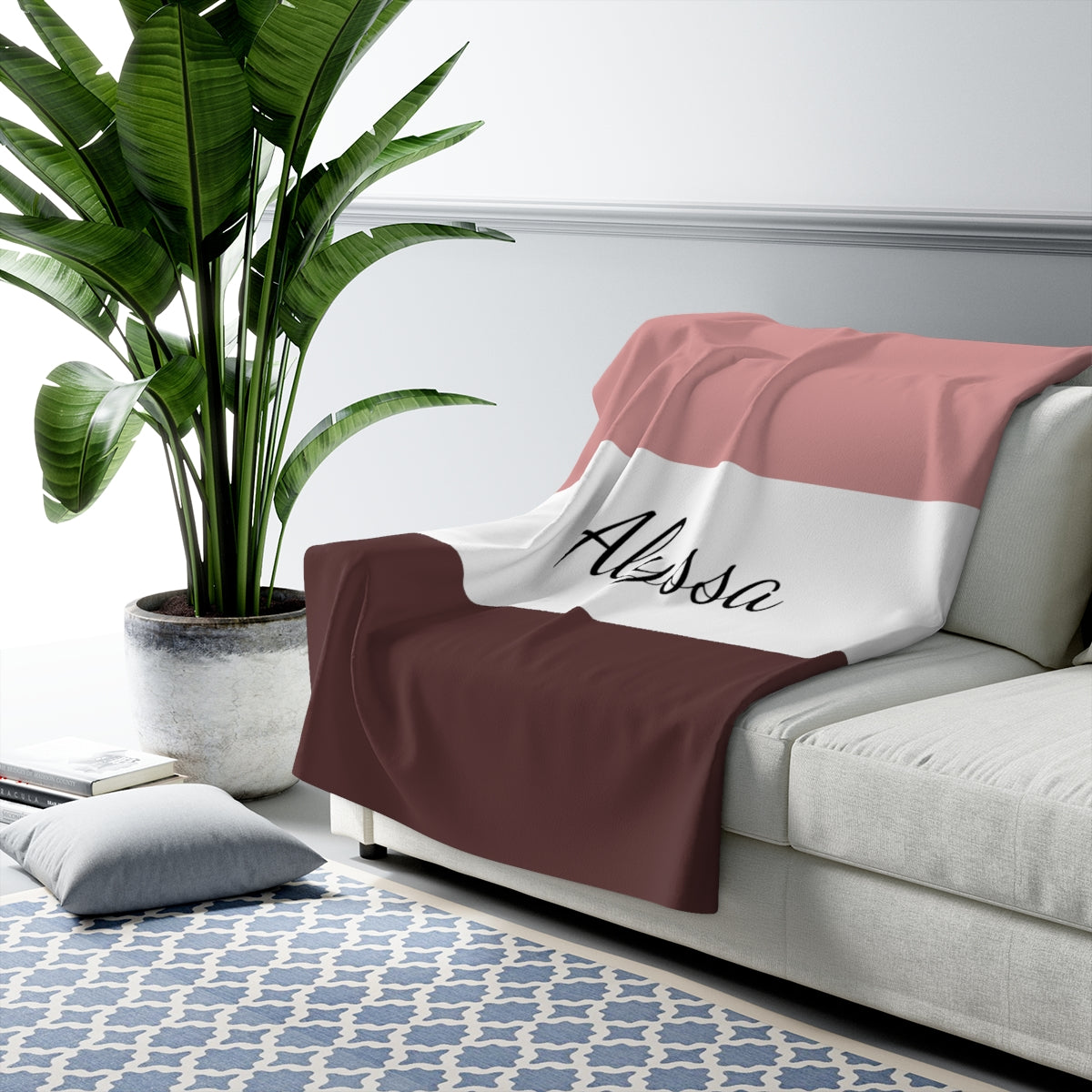 Pink Striped Blanket / Personalized Blanket / Custom Sherpa Blanket