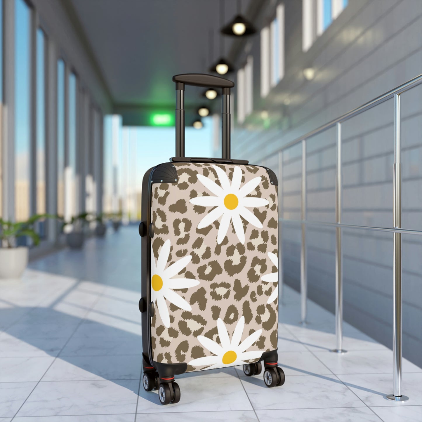 Women's Leopard Print and Daisy Wheeled Hard Shell Suitcase
