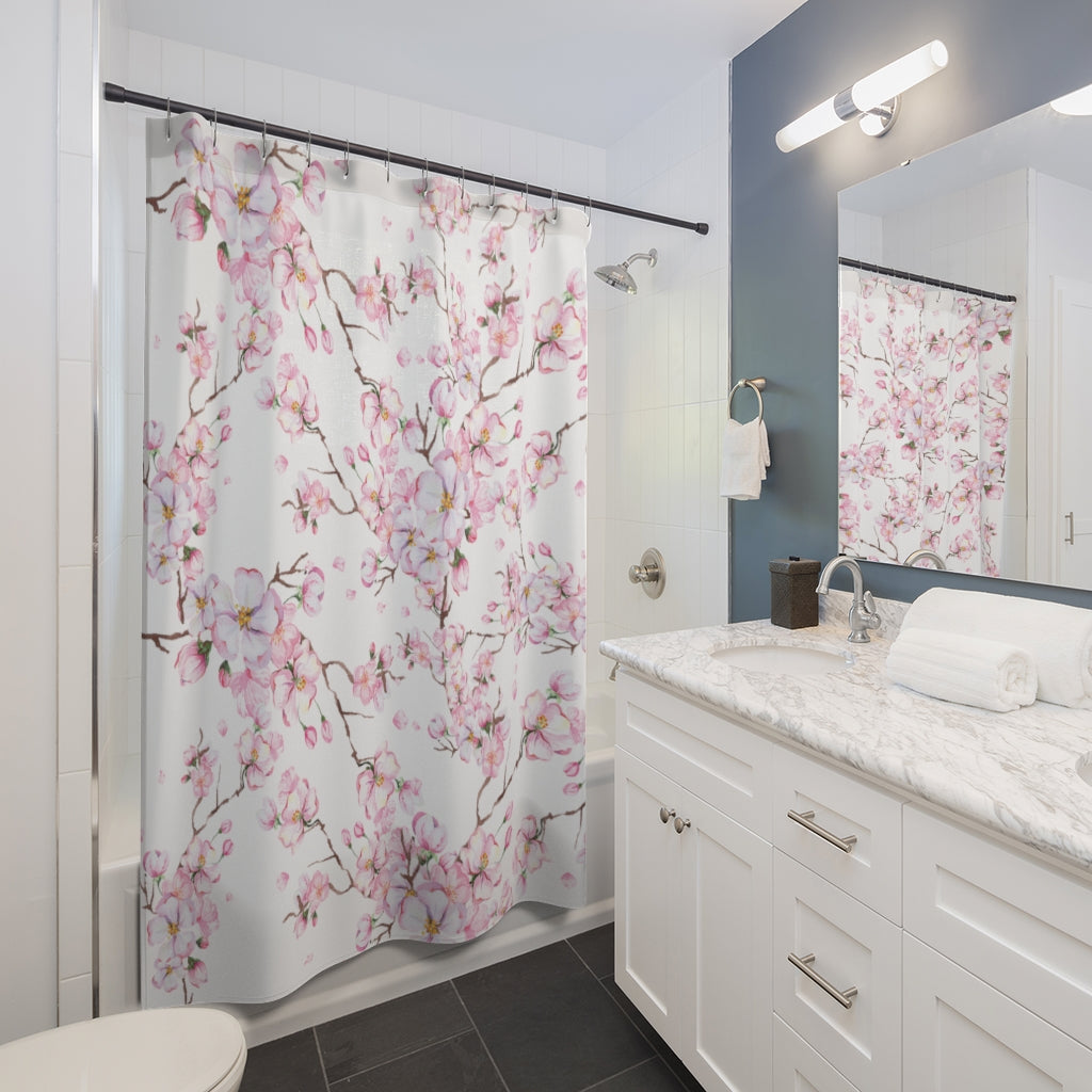 Cherry Blossom Bathroom Decor / Pink Floral Shower Curtain