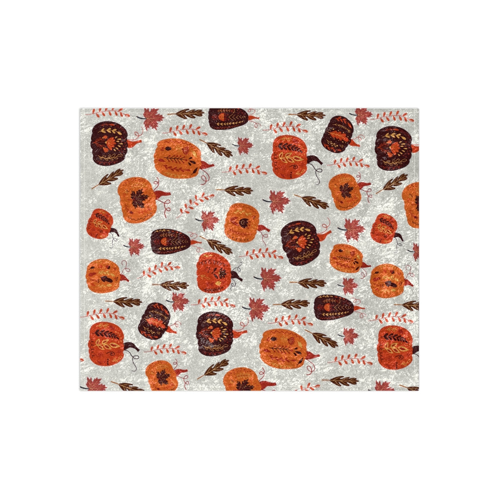 fall pumpkin blanket in crushed velvet material