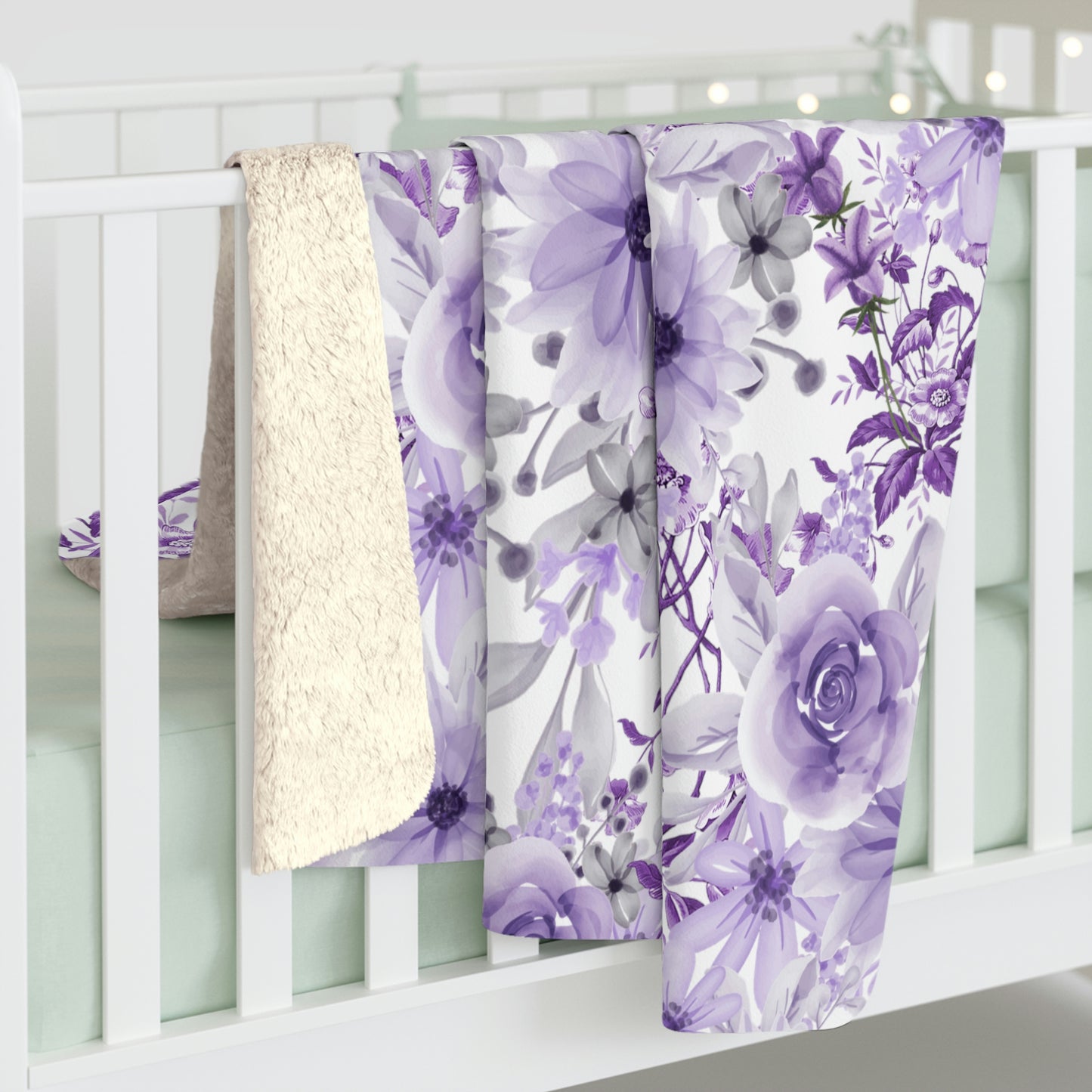 Purple Floral Sherpa Blanket