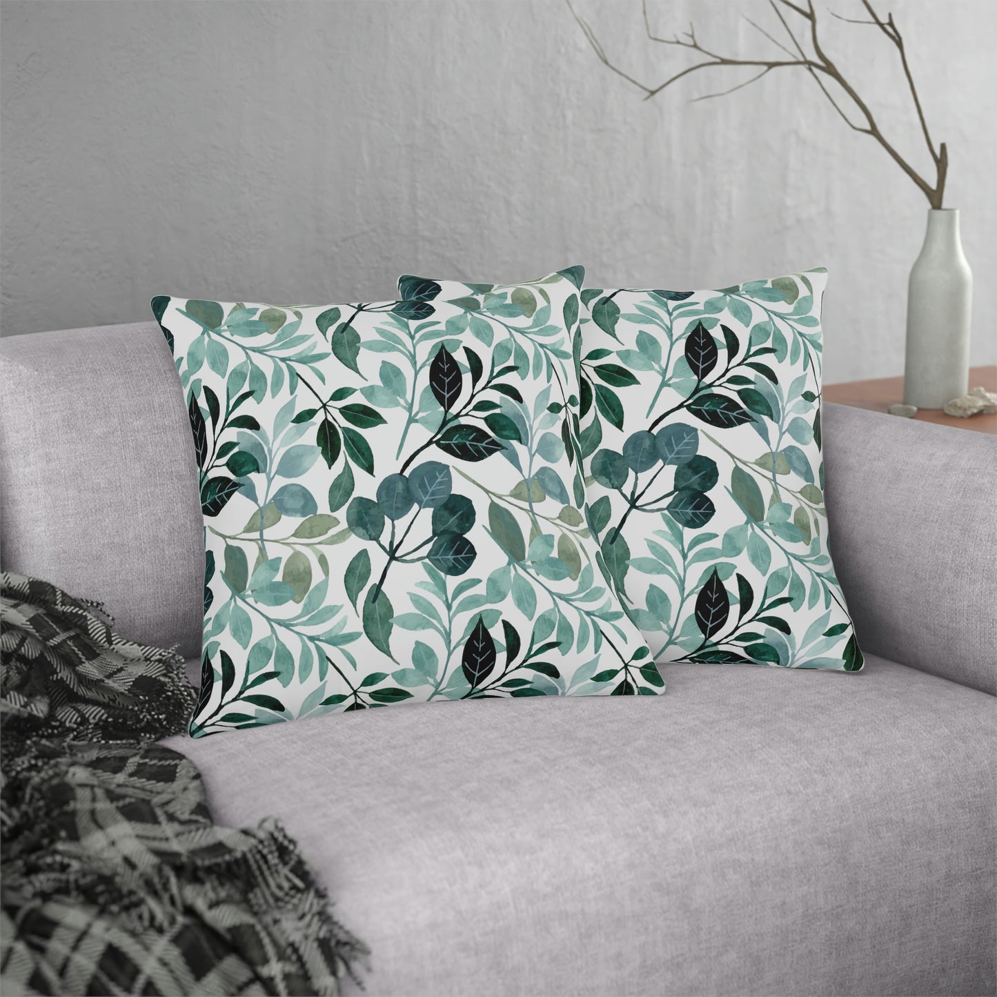 Floral Pillow / Teal Outdoor Waterproof Pillow / Leaf Print Pillow