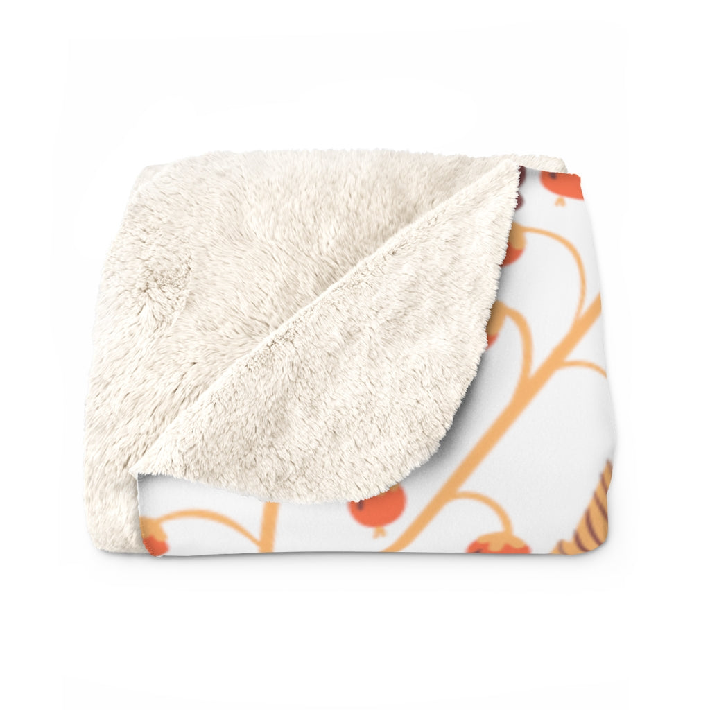 winter berry and leave pattern sherpa blanket