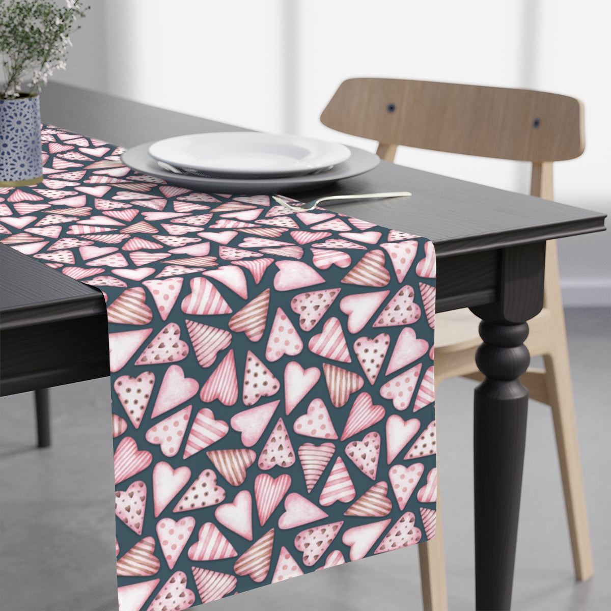 custom pink heart valentines day table runner