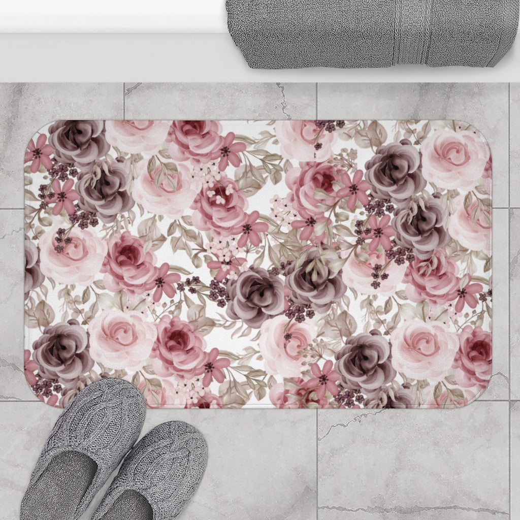 Rose Bath Mat / Pink Floral Bathroom Decor