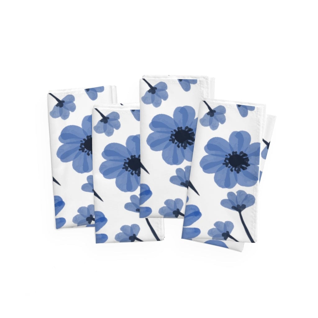 french blue flower dinner napkins on a white background