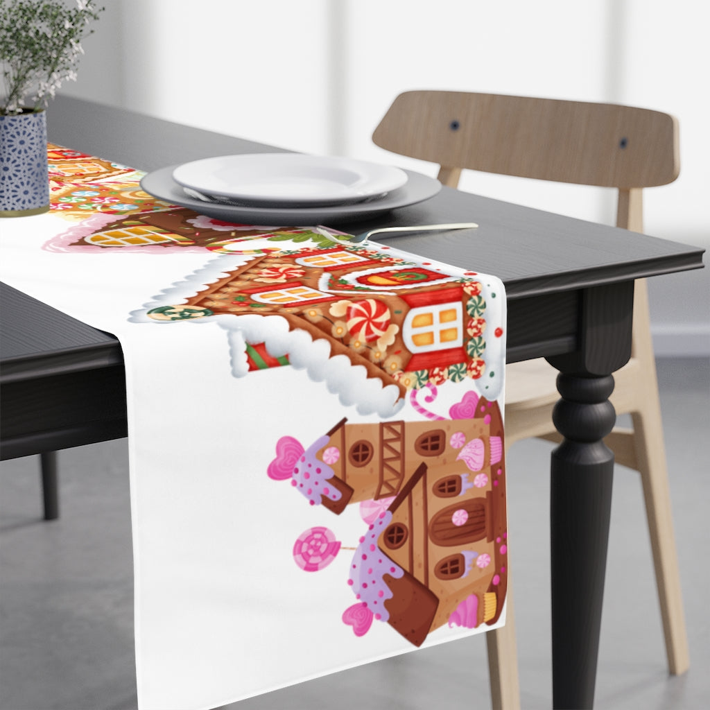 gingerbread house table runner for birthday party or christmas decor