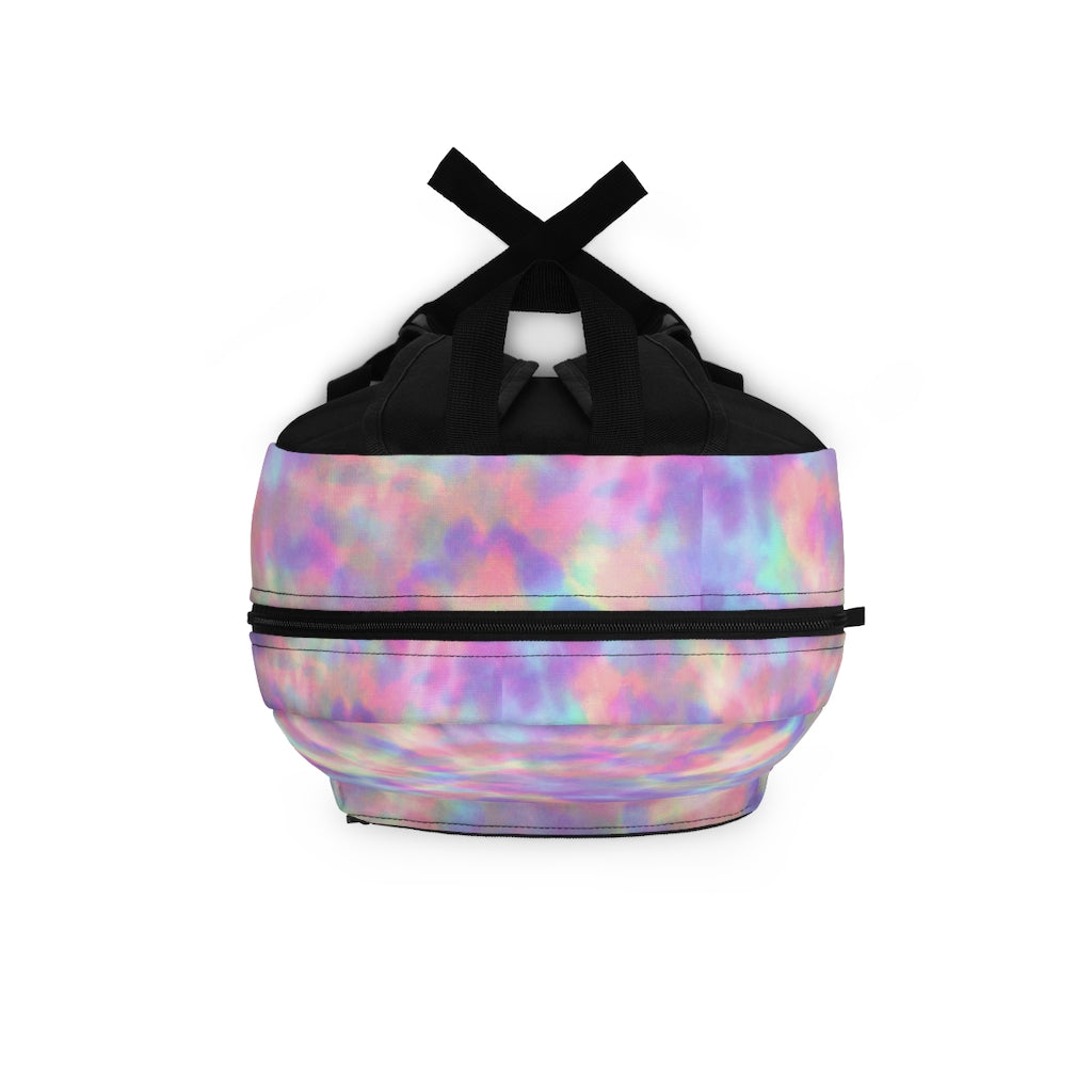 top view of girls tie dye bookbag
