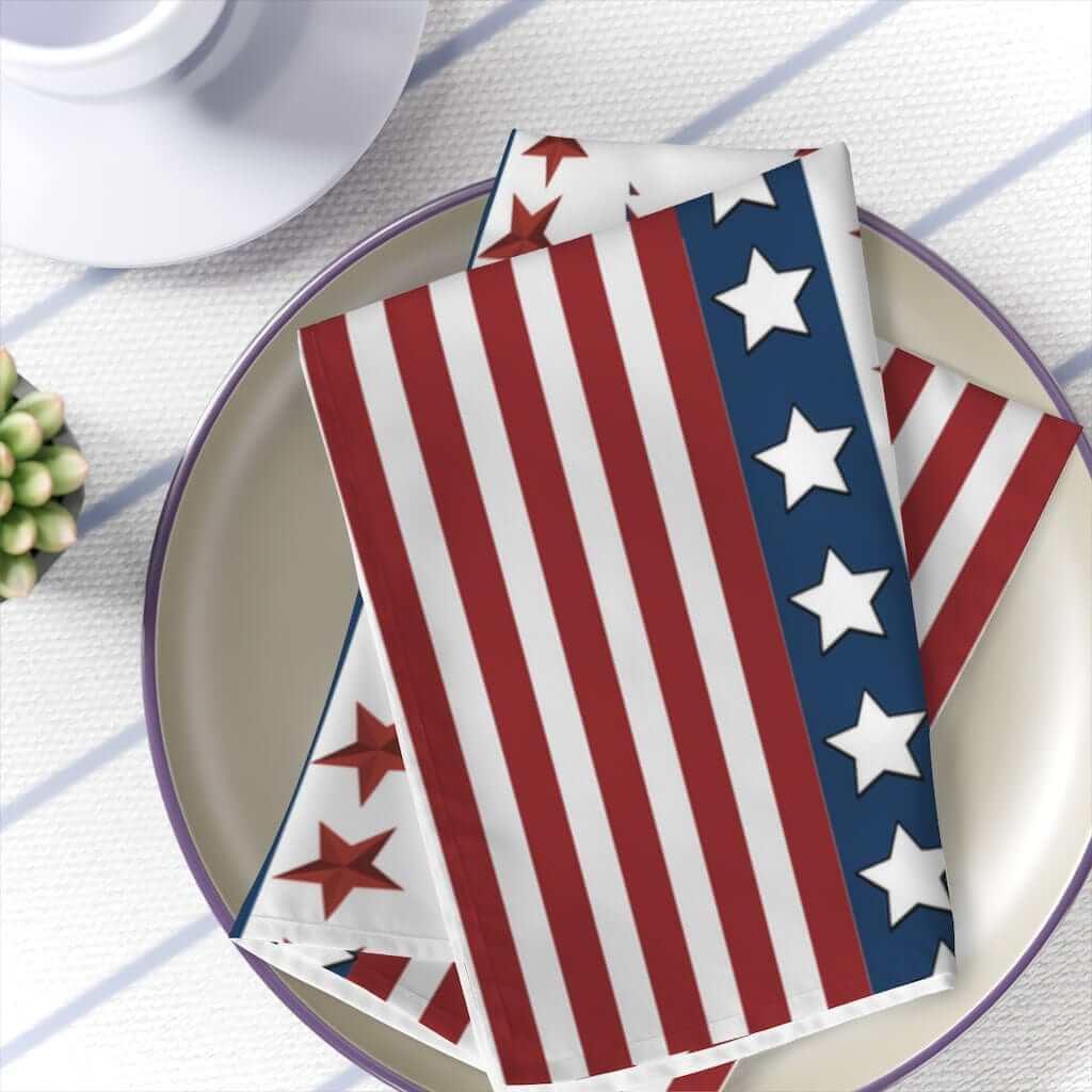 4th of july cloth dinner napkins in stars and stripes. red, white and blue usa dinner napkins
