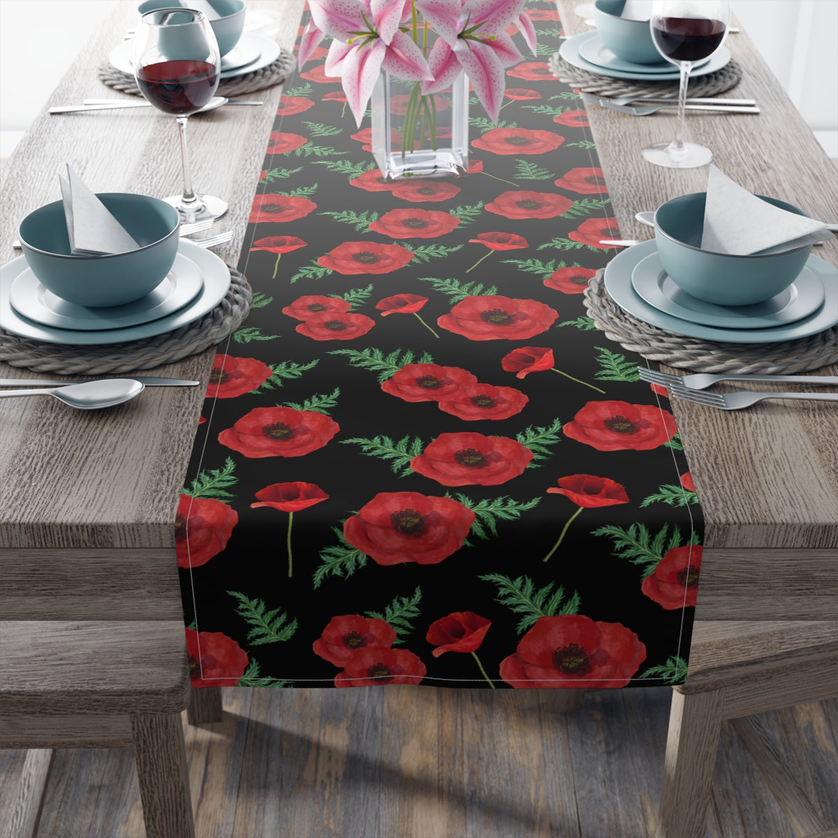 red poppy table runner