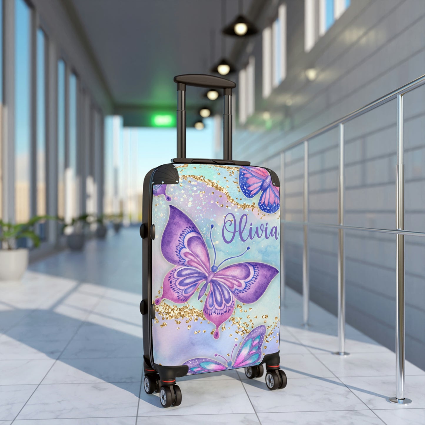 Butterfly Suitcase, Girl's Luggage, Purple Suitcase, Wheeled Suitcase