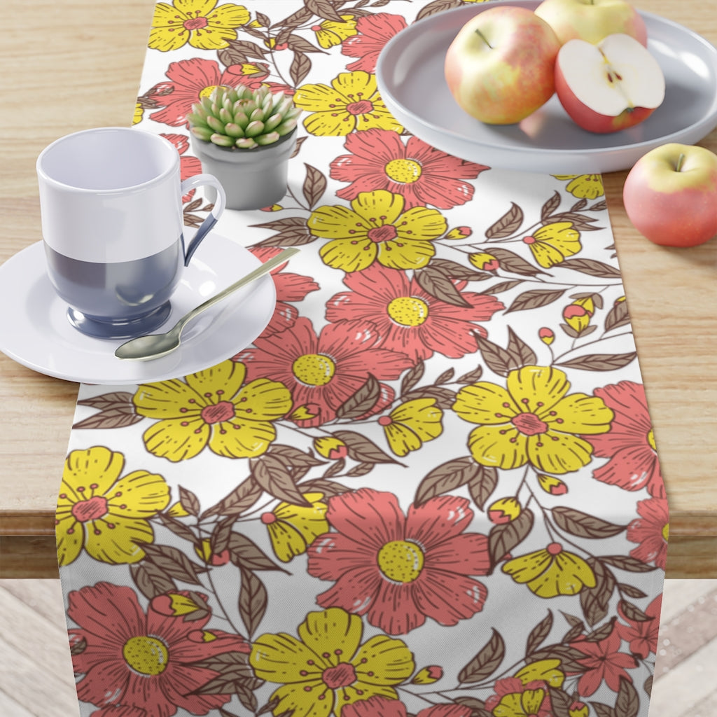spring flowers table runner in farmhouse style