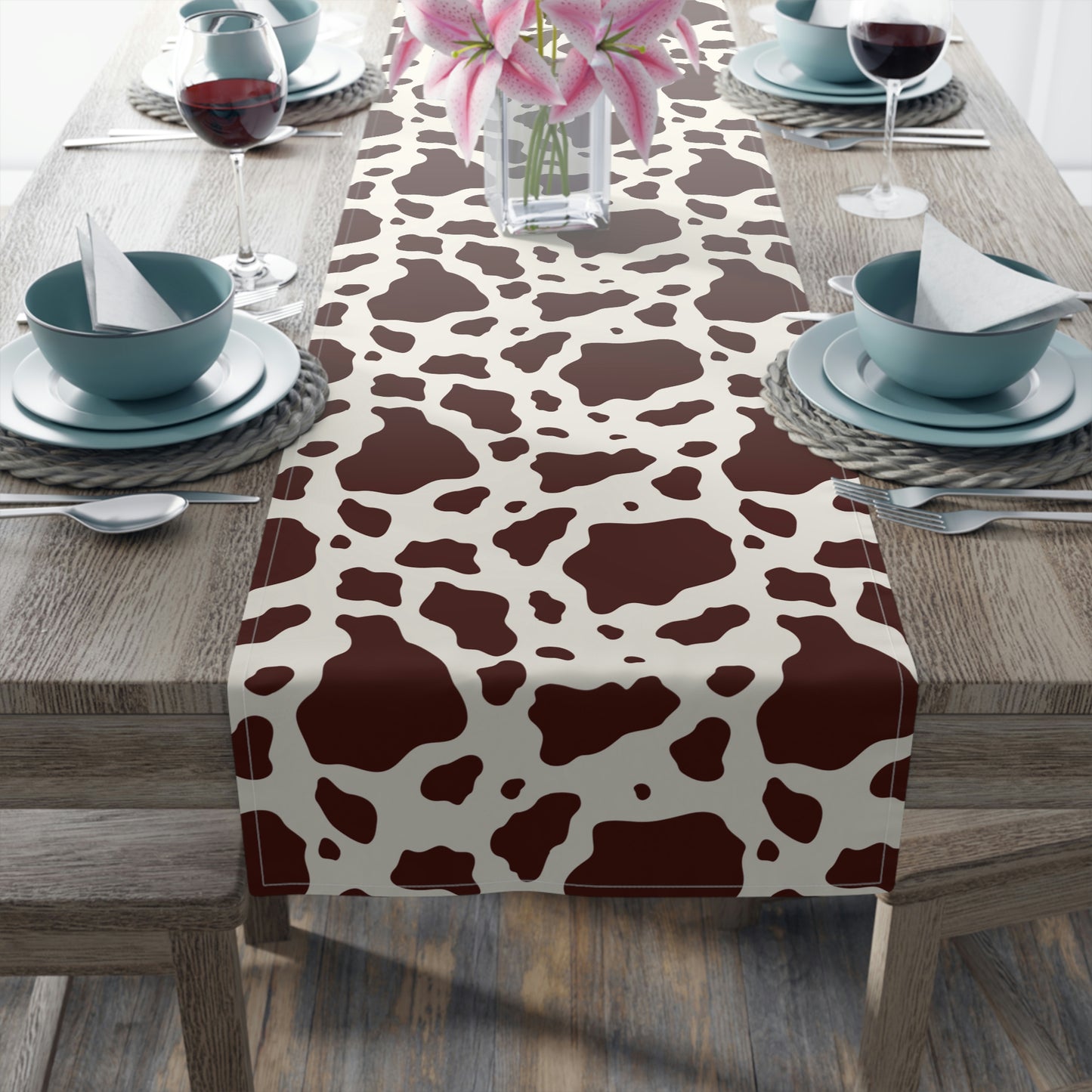 Brown Cow Print Table Runner / Brown Table Runner / Farmhouse Decor