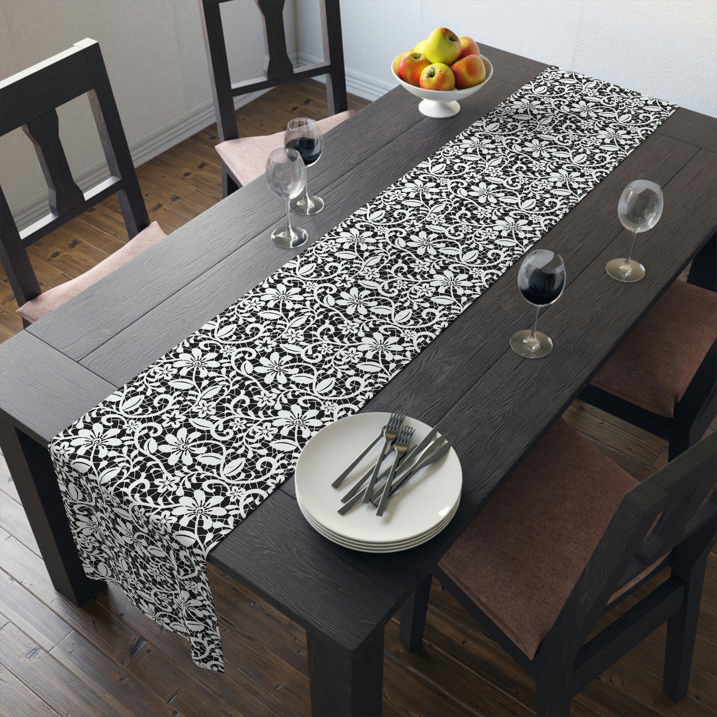 Floral Table Runner / Black and White Table Runner