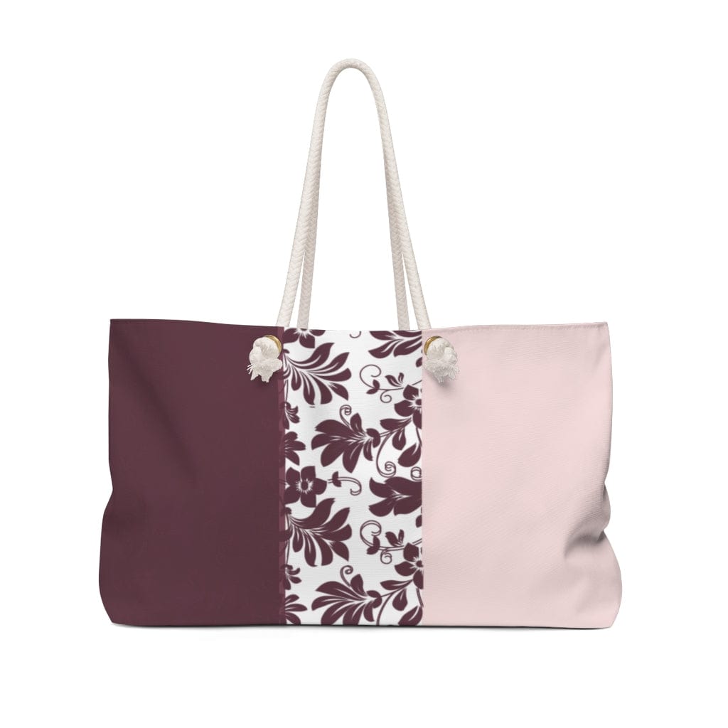 womens custom travel bag in pink white and burgundy with flowers.