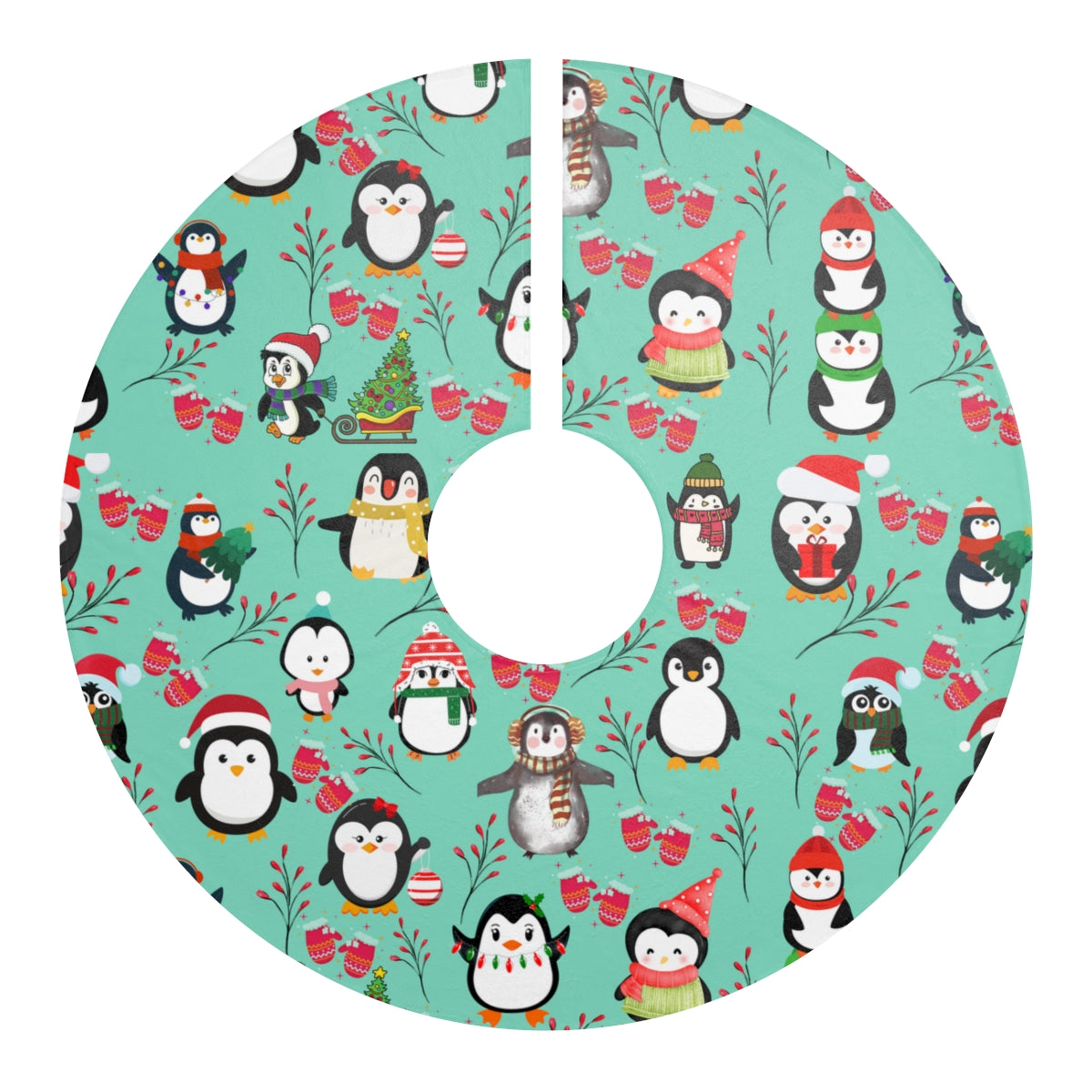 blue penguin christmas tree skirt