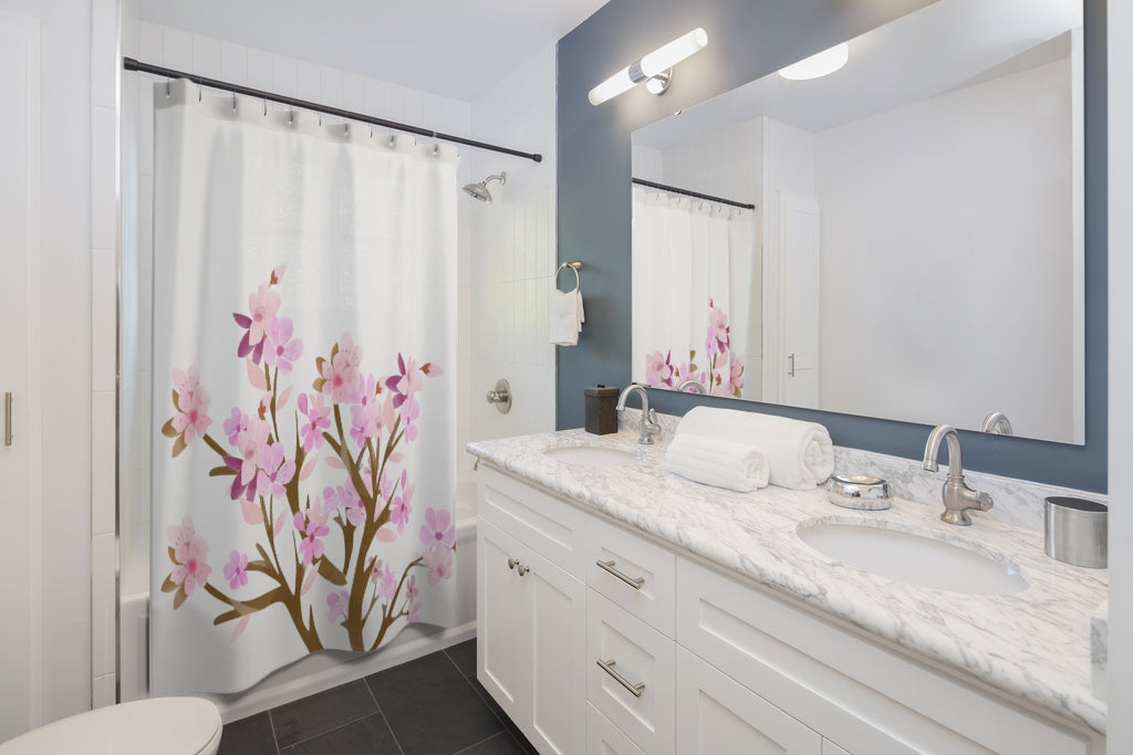 cherry blossom tree bathroom decor featuring pink flower tree