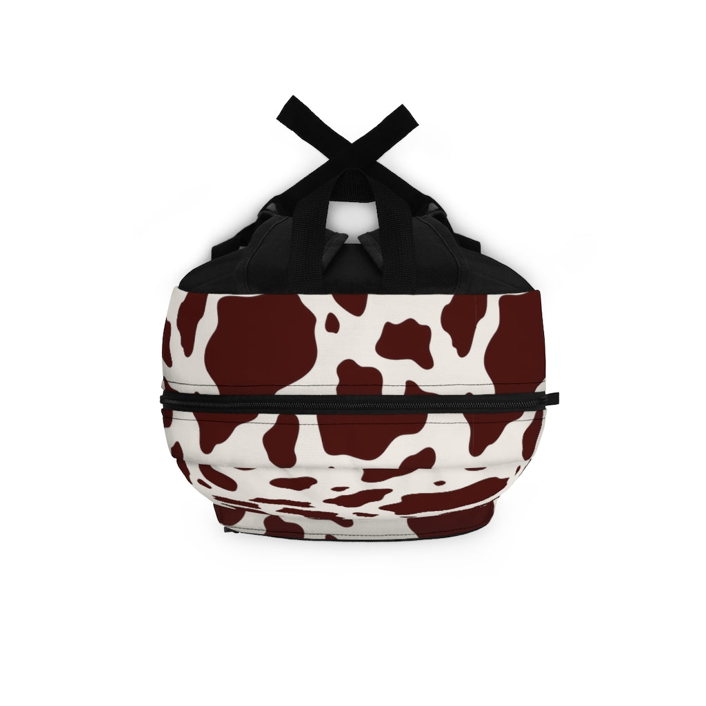 Brown Cow Print Backpack, Girl's Cow Print Bookbag