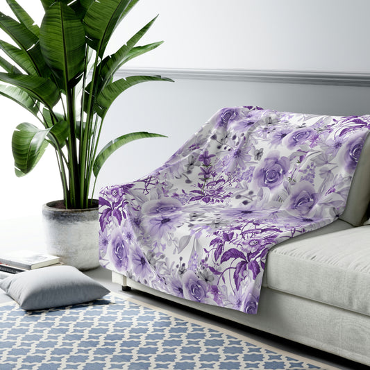 Purple Floral Sherpa Blanket