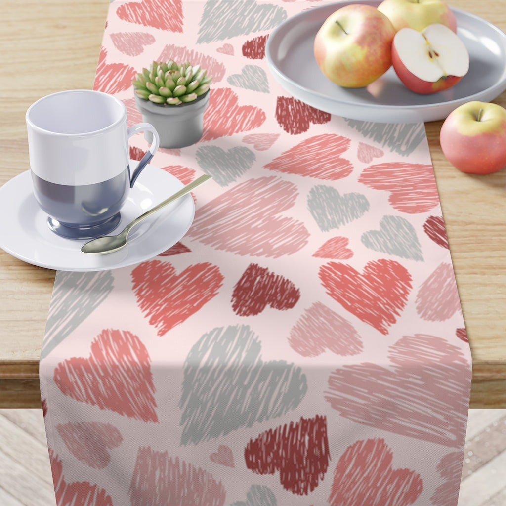 Valentines Day Table Runner / Pink Heart Table Runner