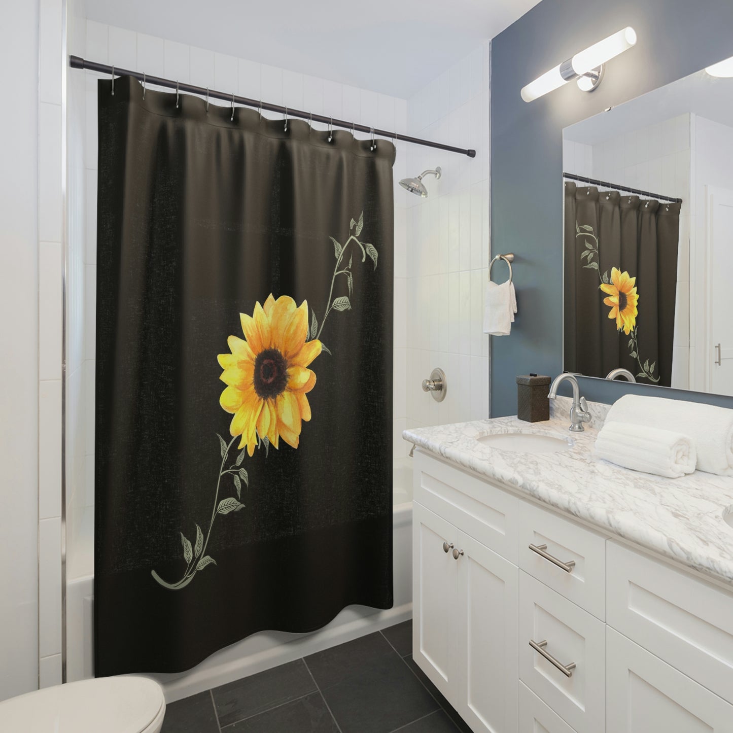 Sunflower Shower Curtain / Black Shower Curtain
