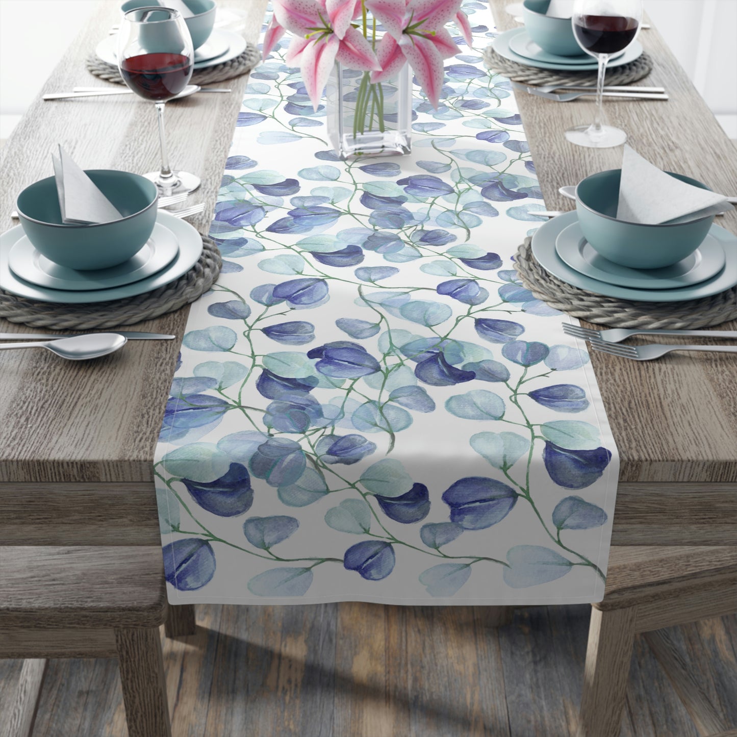 Blue Leaves Table Runner / Blue Table Runner