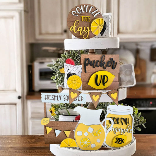 Lemon Tiered Tray Decor / Set of 8 Small Wood Signs