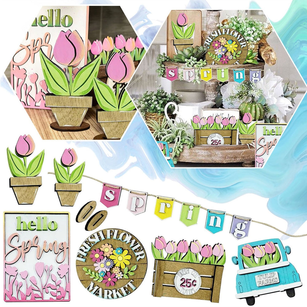 Tulip Tiered Tray Decor / Set of 7 Tulip Wood Signs