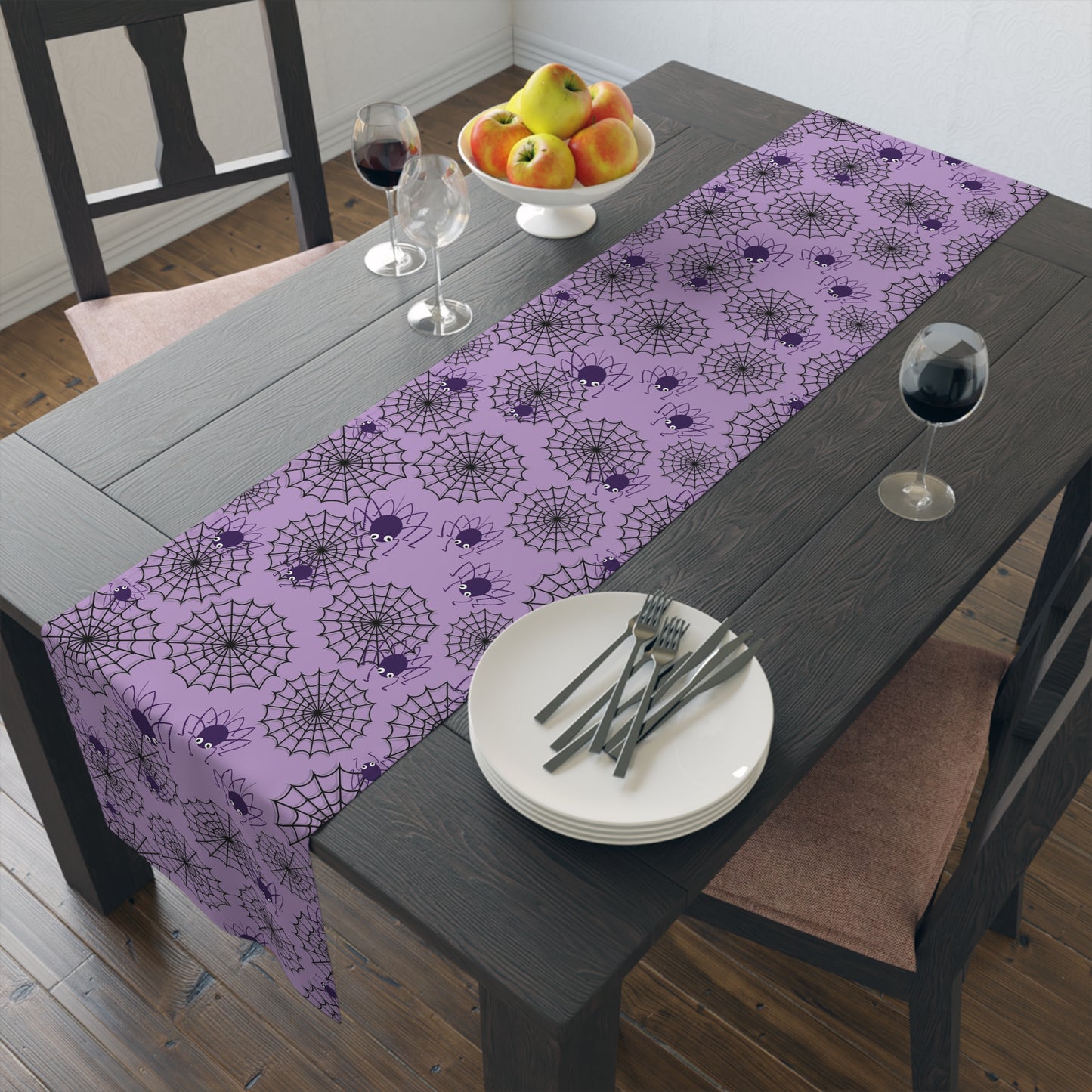 Purple Halloween Spider Web Table Runner