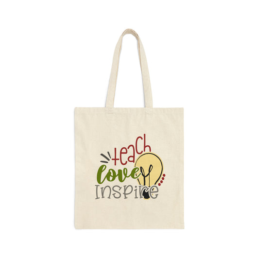 teachers tote bag with teach, love, inspire print for teachers gift