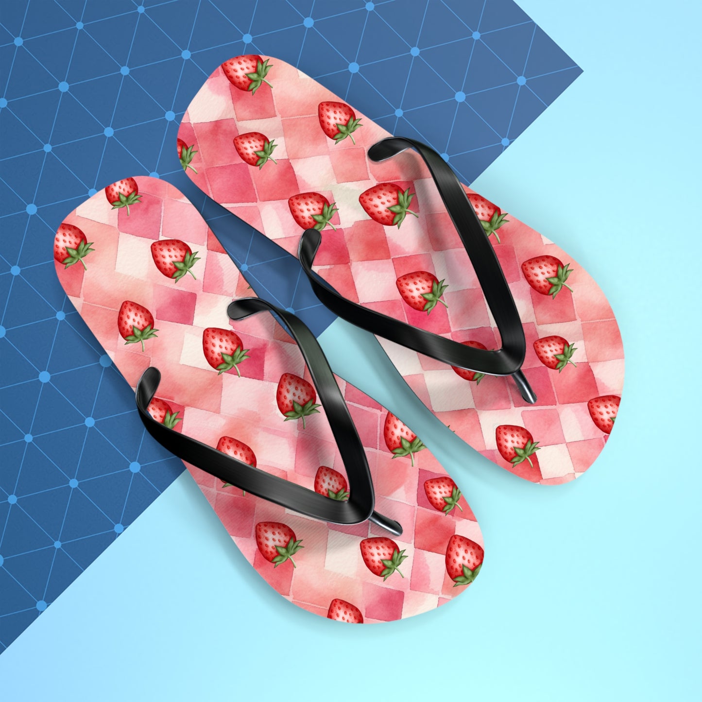 Pink Flip Flops / Watercolor Strawberry Print