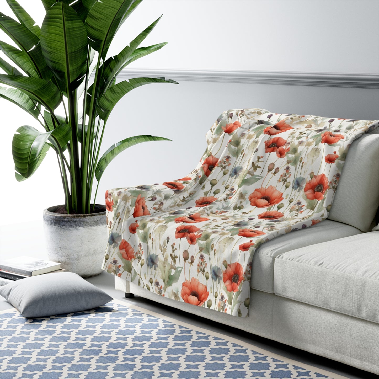 Poppy Blanket / Watercolor Floral Sherpa Blanket