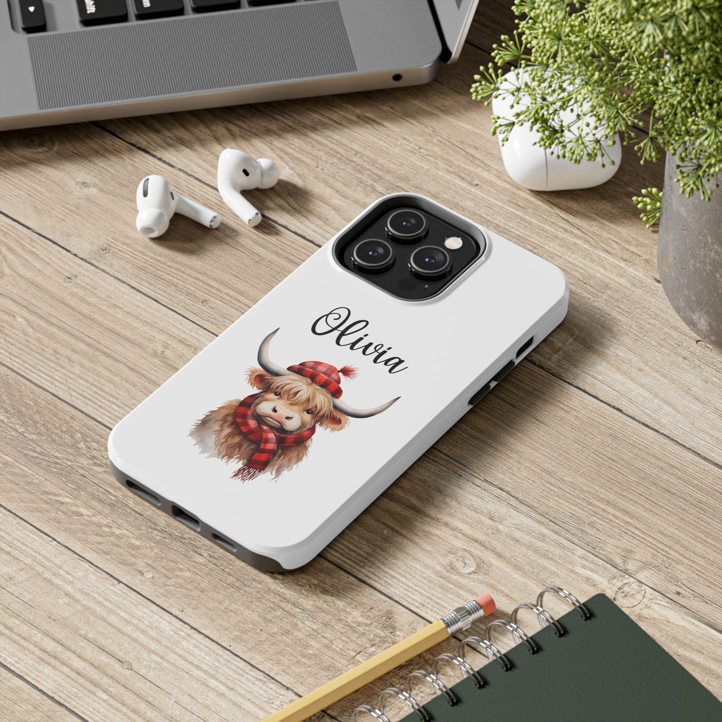 Personalized Christmas Highland Cow Phone Case