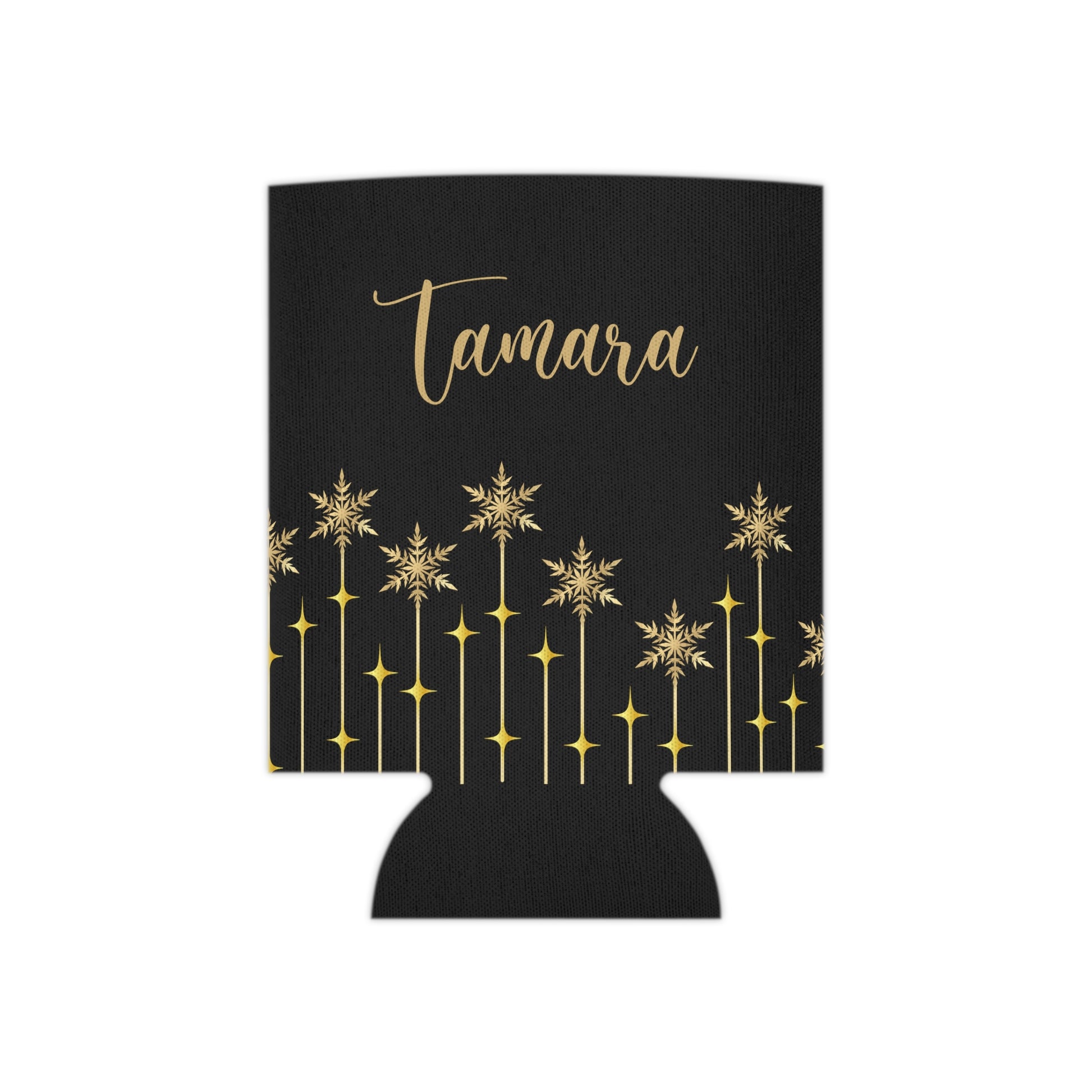 personalized black and gold christmas snowflake can cooler