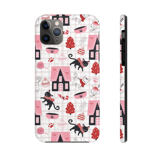 pink and red christmas cat iphone case