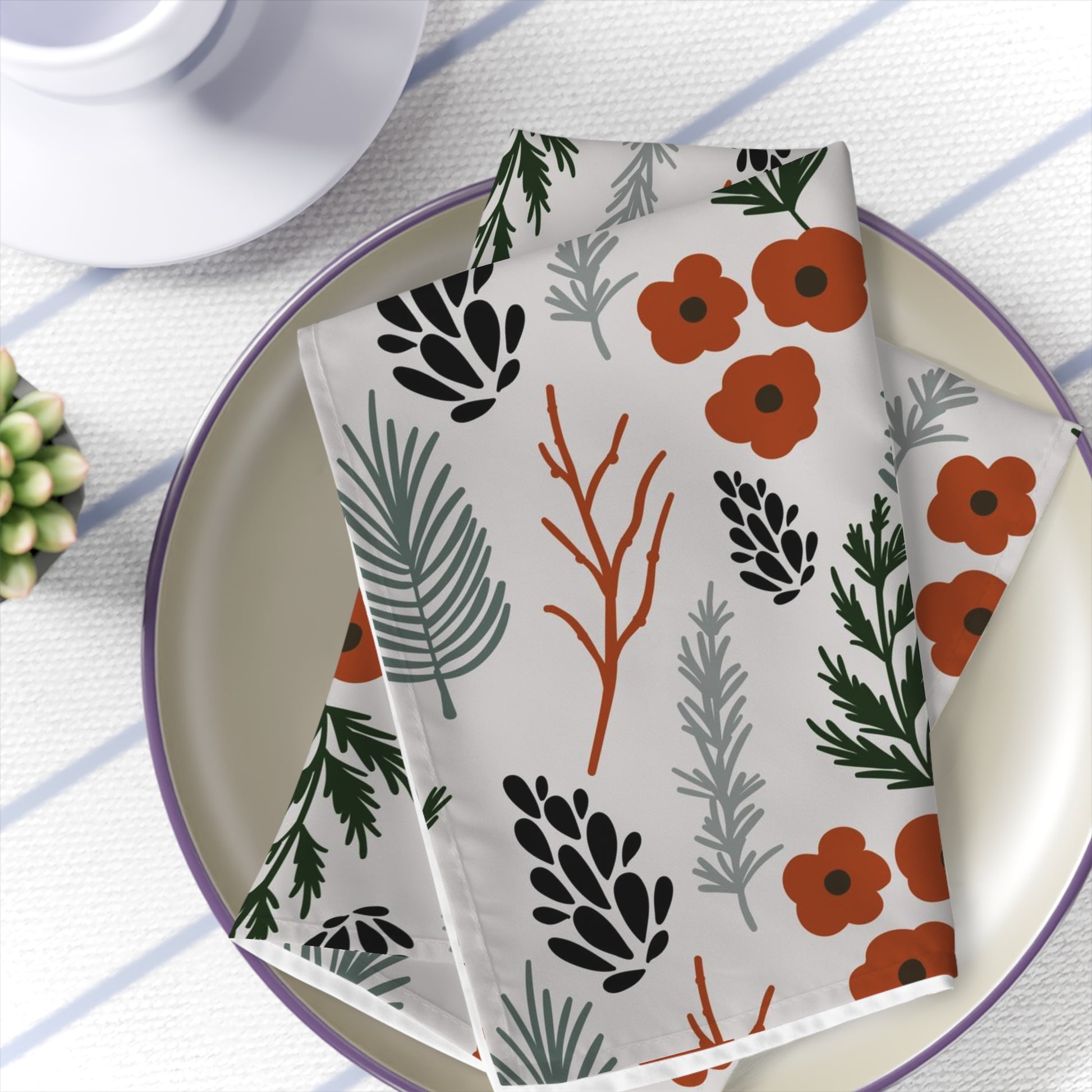 christmas trees and flower cloth napkins in a set of 4