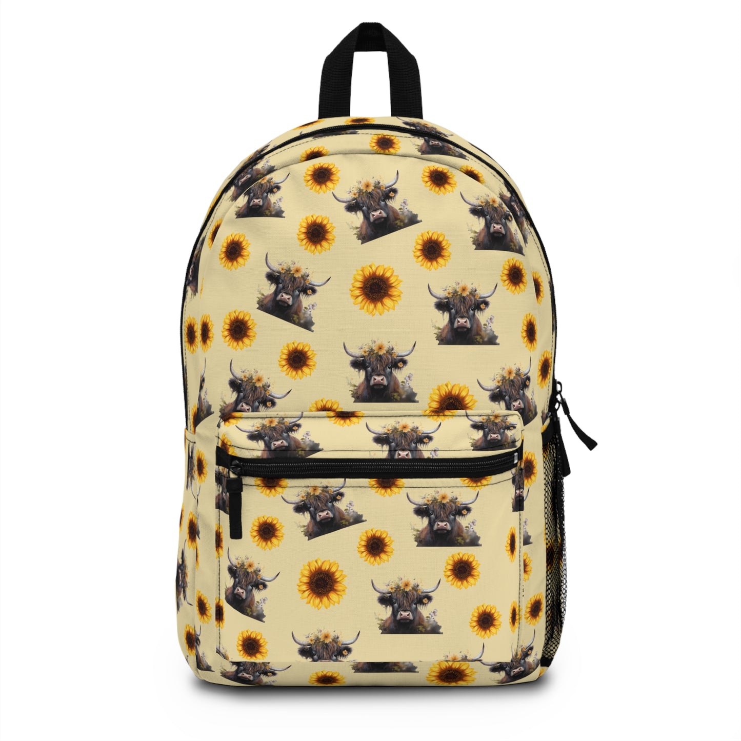 highland cow and sunflower backpack for girls back to school