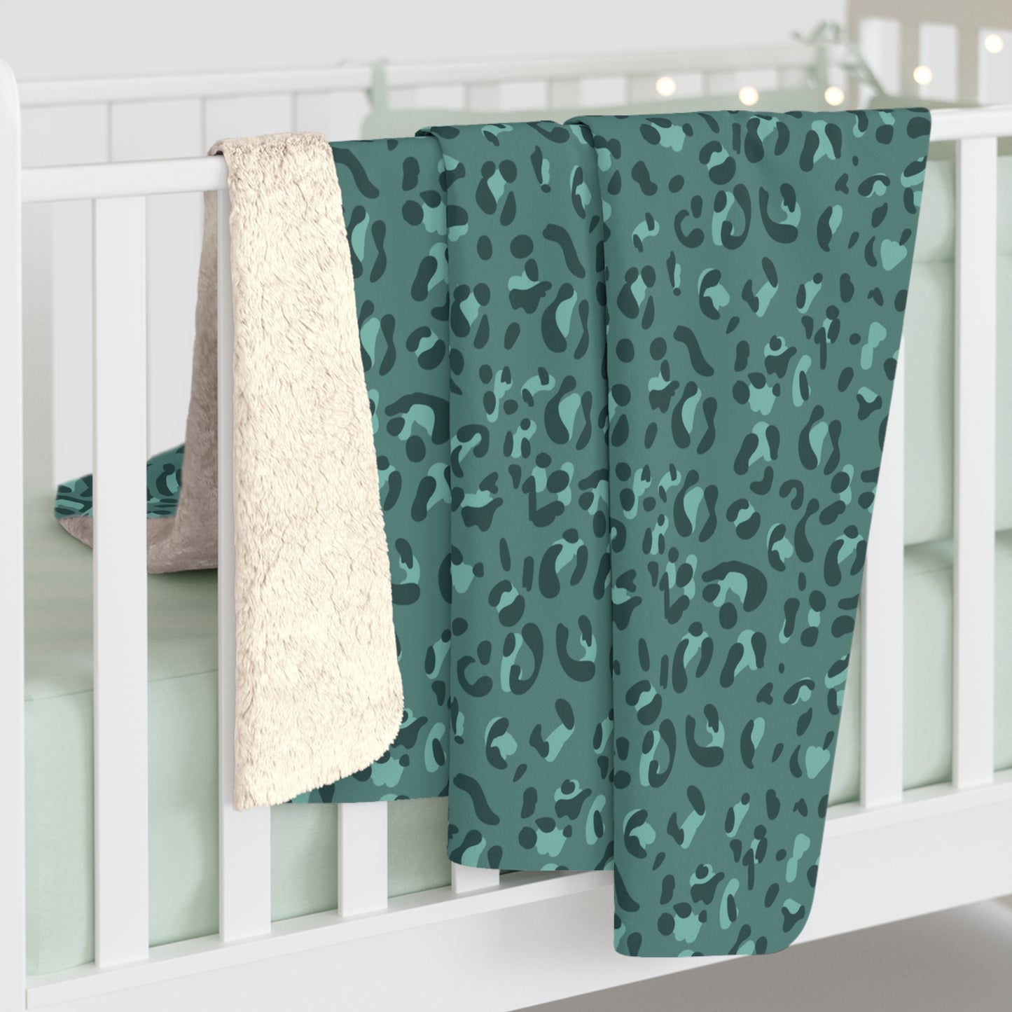Green Leopard Print Blanket / Personalized Sherpa Blanket