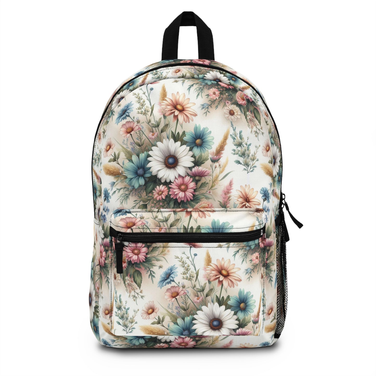 white,, pink and blue daisy backpack