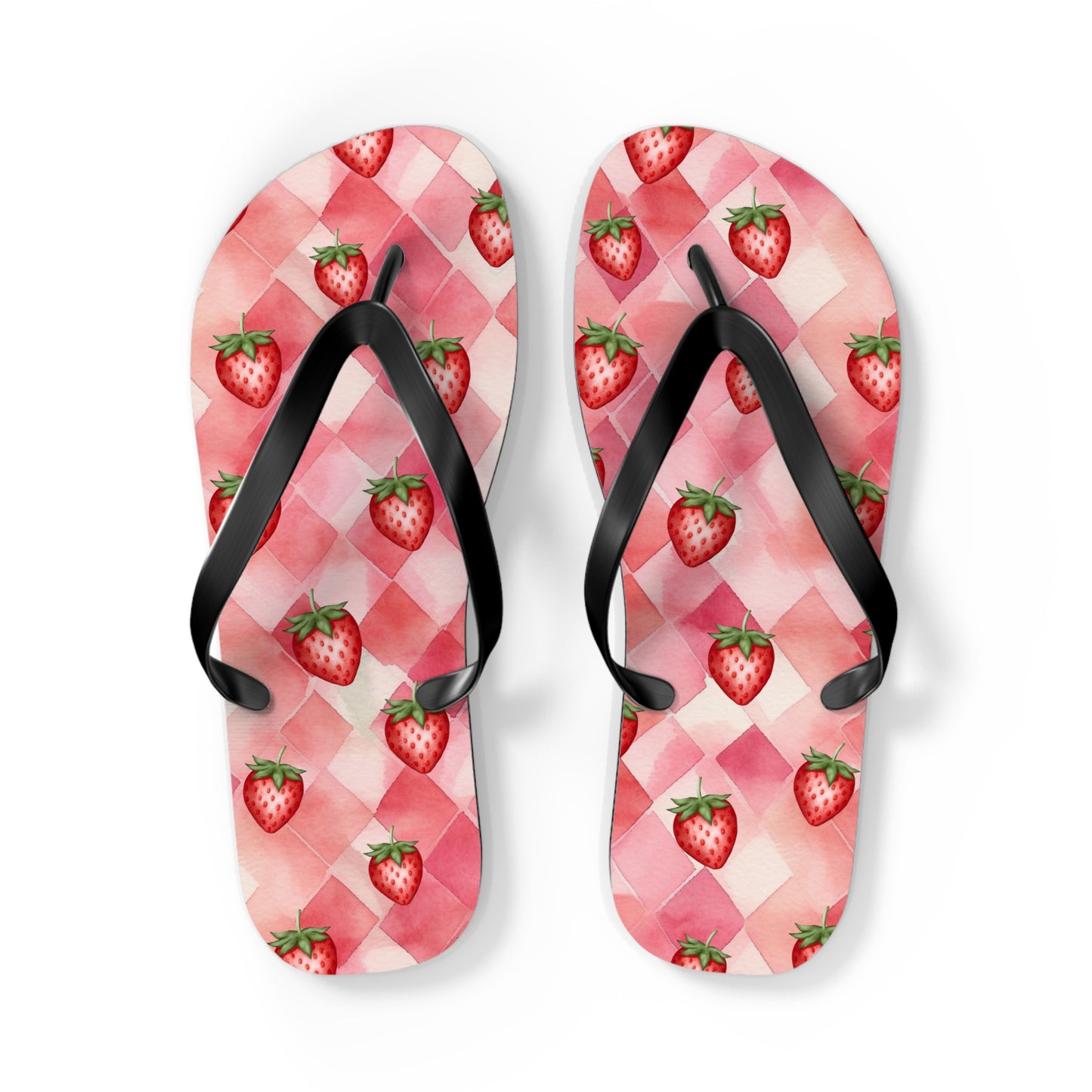 Pink Flip Flops / Watercolor Strawberry Print
