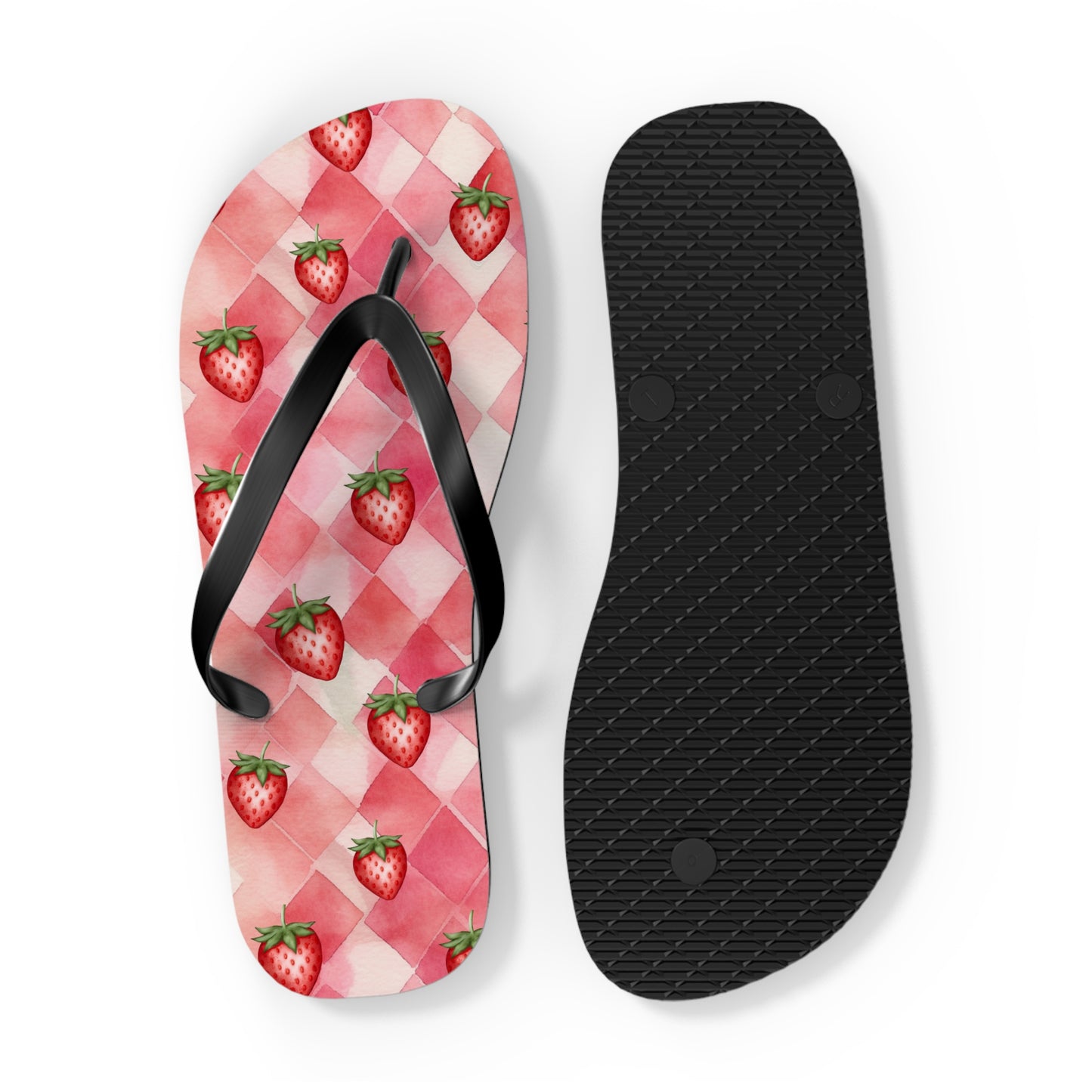 Pink Flip Flops / Watercolor Strawberry Print