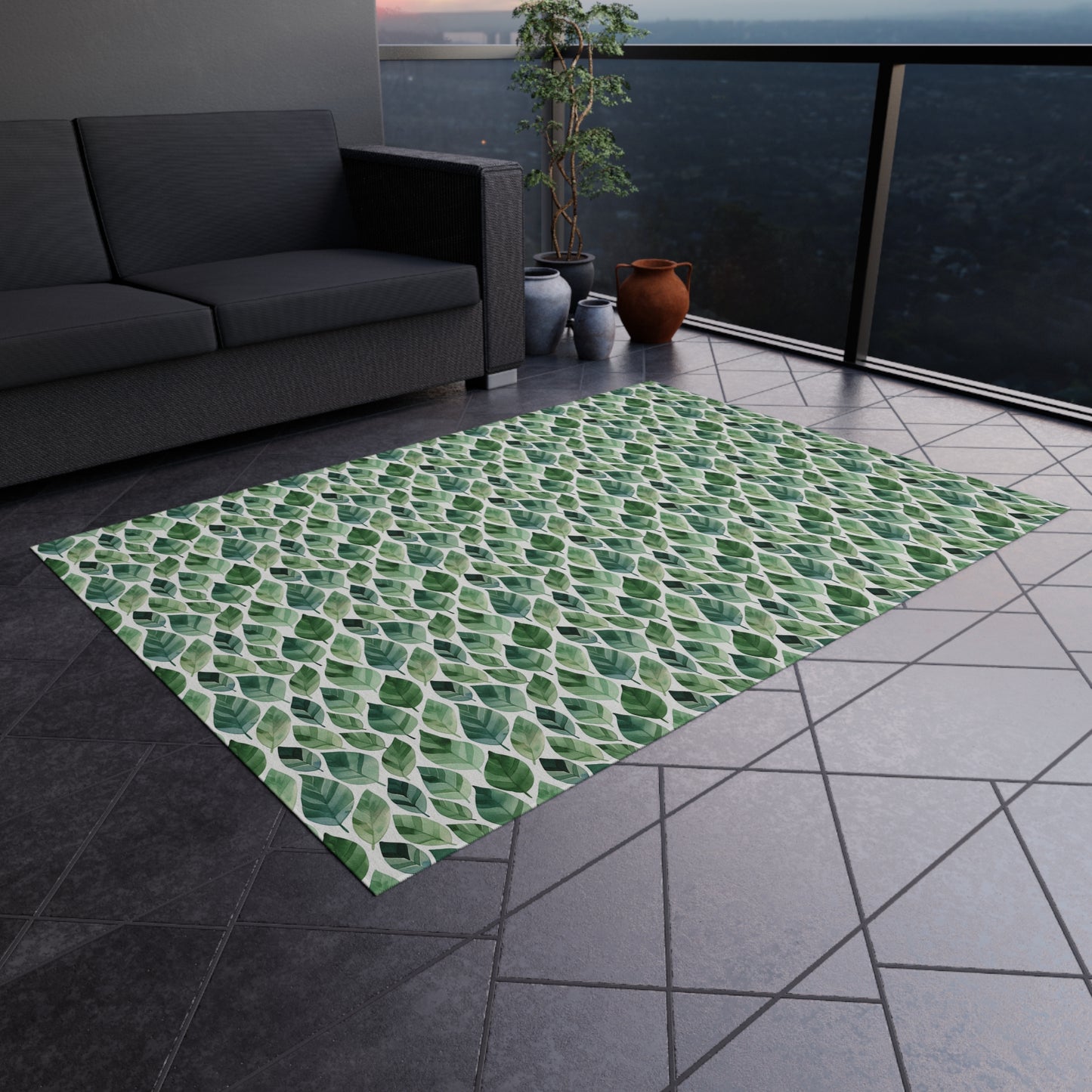 Green Leaf Botanical Indoor Outdoor Rug