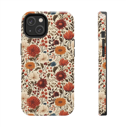 fall floral iphone case with orange, yellow and red flower print