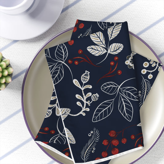navy blue and red christmas berry cloth napkins in a set of 4