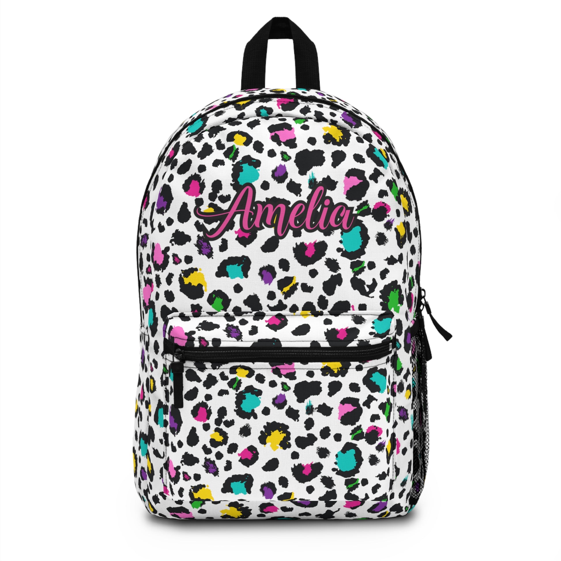 rainbow leopard print personalized backpack with girls name for back to school