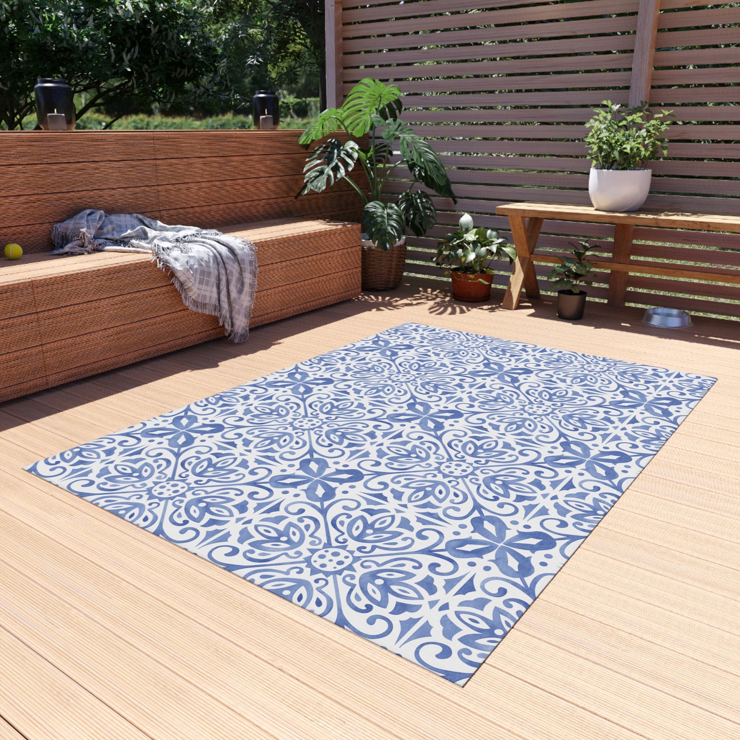 Blue Tile Print Indoor Outdoor Rug