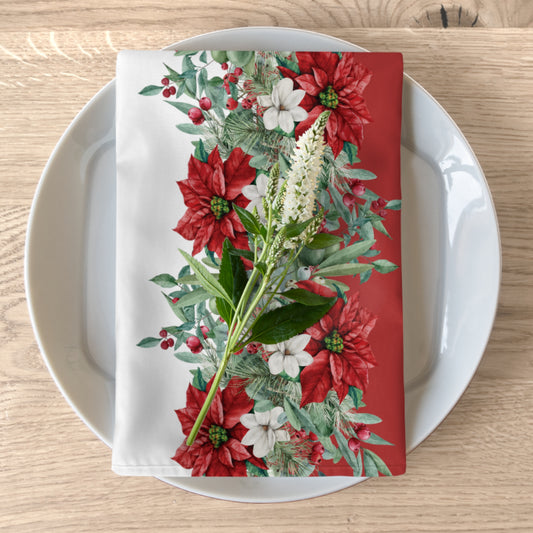 Red Christmas Poinsettia Napkins / Set of 4
